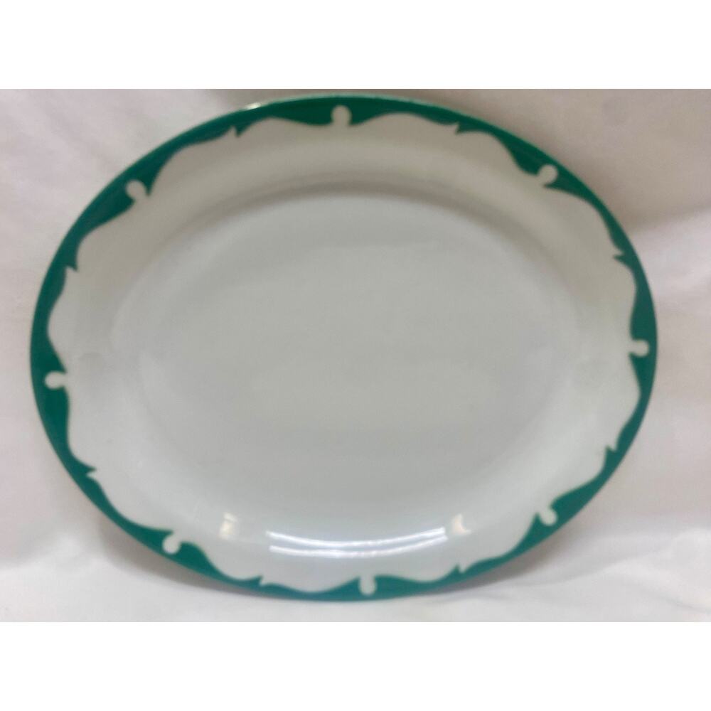 Vintage Shenango China 9.5" Oval Serving Plate Green Everglades Restaurant Ware